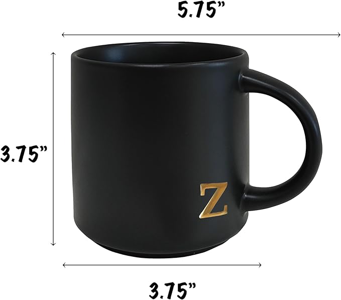 COLLECTIVE HOME - Black Monogram Ceramic Mugs, 15 oz Golden Initial Coffee Cups, Elegant Alphabet Tea Mugs, Personalized Halloween Mug with Gift Box, Perfect for Office and Home Décor (z)-Ruum Studio Home