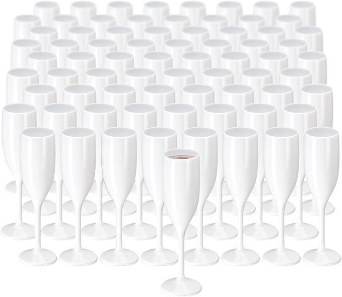XUWAIDSGN Acrylic Champagne Flutes Toasting Glasses Unbreakable Mimosa Bar Reusable Wine Glasses Vintage Champagne Flutes Stemmed Drinking Cups 5.4 OZ for Christmas Birthday (100, white)-Ruum Studio Home