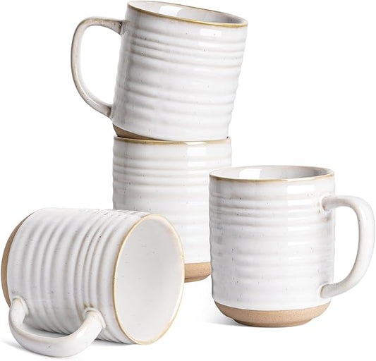 LE TAUCI Coffee Mugs 15 oz,Ceramic Mug Set, Coffee Cups for Latte, Hot Tea, Cappuccino, Mocha, Cocoa, Dishwasher Safe, Suit For Housewarming Wedding- 3.5 inch, Set of 4, Arctic White-Ruum Studio Home