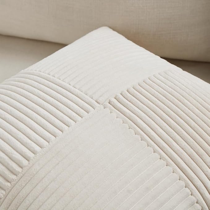 Fancy Homi 2 Packs Cream Lumbar Decorative Throw Pillow Covers 14x24 Inch for Living Room Couch Bed Sofa, Rustic Farmhouse Boho Home Decor, Soft Striped Corduroy Rectangle Accent Cushion Case 35x60 cm-Ruum Studio Home