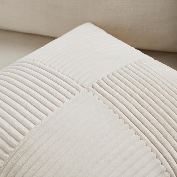 Fancy Homi 2 Packs Cream Long Lumbar Decorative Throw Pillow Covers 16x24 Inch for Couch Bed Sofa, Rustic Farmhouse Boho Home Decor, Soft Striped Corduroy Rectangle Accent Cushion Case 40x60 cm-Ruum Studio Home