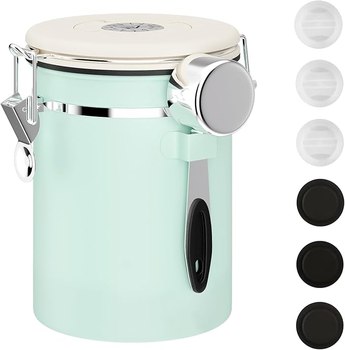 ShanSon Coffee Canister Airtight Coffee Container Stainless Steel Coffee Bean Storage Container with CO2 Release Valve and Scoop Coffee Canister for Beans,Grounds,Sugar,Flour,Tea,Cereal,22OZ,Green-Ruum Studio Home