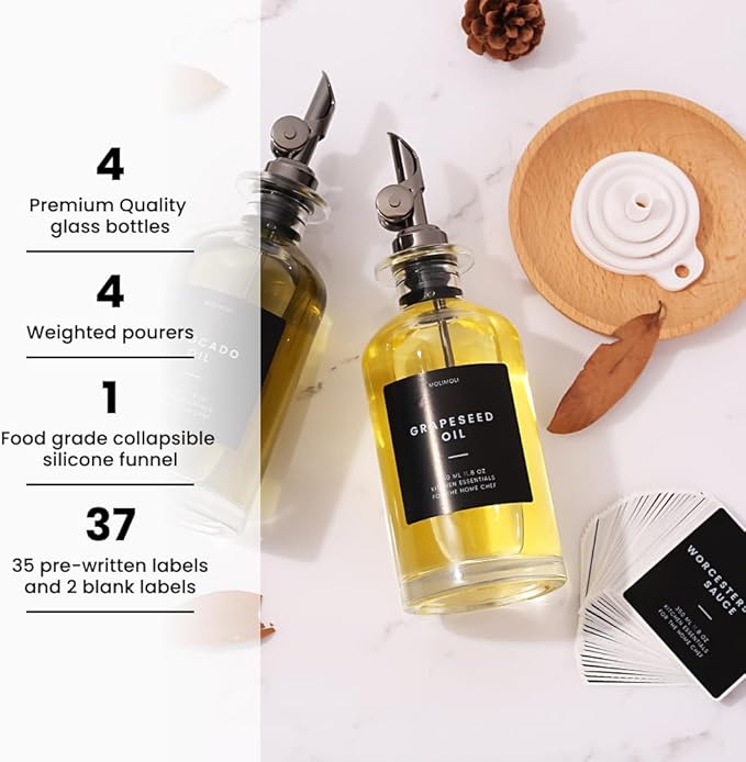 Molimoli Olive Oil Dispenser Bottle for Kitchen With Weighted Pourer - Glass Cruet Set of 4 | 350ml-Ruum Studio Home