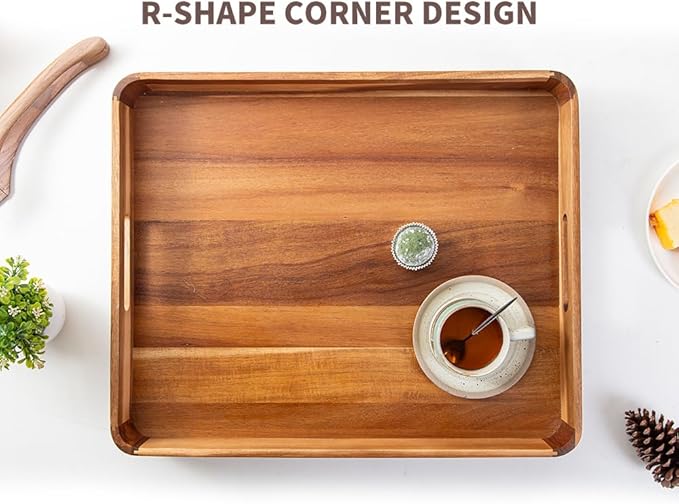 Large Wooden Ottoman Tray, Great 22"x18" Rectangle Trays for Big Ottoman Counter, Huge Kitchen Wood Serving Tray Round Corner, Living Room Coffee Table Decor Centerpiece Organizer Trays-Ruum Studio Home