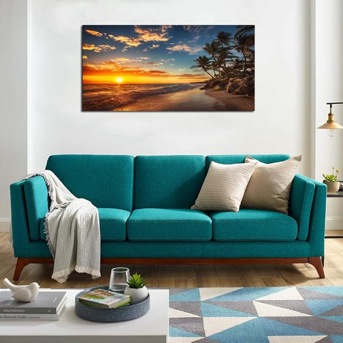 DZL Art S74750 Canvas Painting Print Paradise Tropical Island Beach with Palms Photograph Print Nature Pictures Wall Art Canvas Prints Painting for Living Room Bedroom Decor Office Wall Decor-Ruum Studio Home