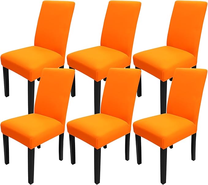 JQinHome Dining Chair Slipcover, High Stretch Removable Washable Chair Seat Protector Cover Set of 6,Chair Covers for Halloween Dining Room, Kitchen,Home Party,Wedding Ceremony(Orange, 6PC)-Ruum Studio Home