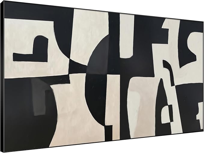 SIGNWIN 46"x72" Extra Large Framed Wall Art Black and White Abstract Geometric Design, Minimalist Modern Print for Home Living Room Bedroom Decor (Frame Assembly Required)-Ruum Studio Home