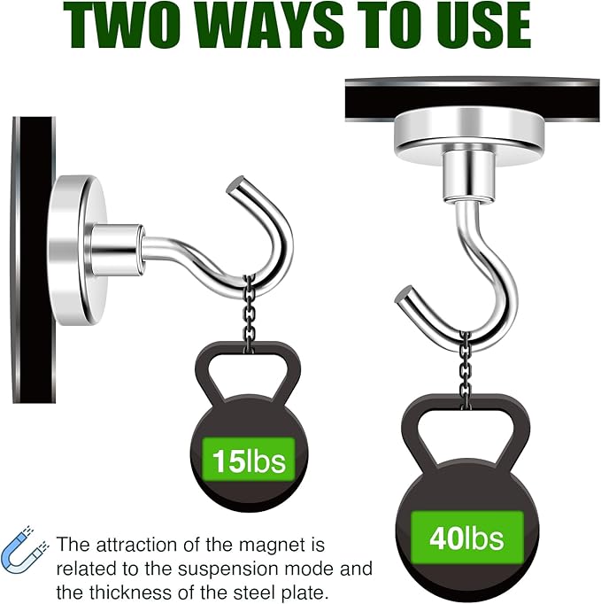 MIKEDE Magnetic Hooks Heavy Duty, 40lbs Earth Magnets with Hooks for Refrigerator, Strong Magnets with Rust Proof Metal Hooks for Cruise Cabins, Classroom, Outdoor - Pack of 20-Ruum Studio Home