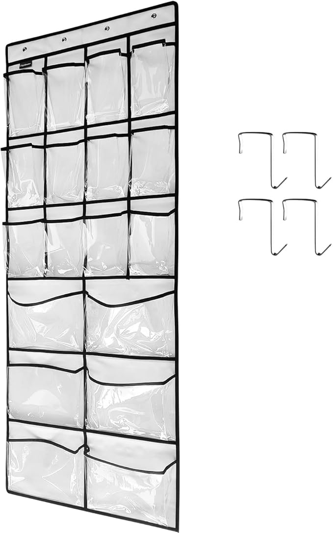 Extra Large Hanging Crystal Clear Over Door Shoe Organizers, Closet Shoe Organizer Shoe Rack Organizer Shoe Storage, 12+6Pockets, 4Hooks, white (59"x 21.6")-Ruum Studio Home
