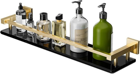 Alise Bathroom Shelves,Gold Glass Shelf for Bathroom, Modern Floating Shelves,20 inch-Ruum Studio Home