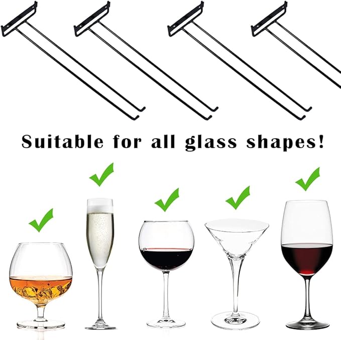 4 Packs 12 Inch Wine Glass Racks Cup Wall Mounted Stemware Hanging Wine Glasses Holder Under Cabinet Wire Wine Decor Racks-Ruum Studio Home