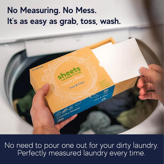 Sheets Laundry Club Laundry Detergent Sheets, 100 Loads - Fragrance Free Scent, Eco-Friendly, Quick-Dissolving Formula, Hypoallergenic, Septic Safe, Plastic-Free Packaging - 50 Sheets-Ruum Studio Home
