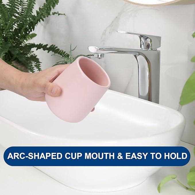Bathroom Tumbler Cup Ceramic 13.5oz Reusable Toothbrush Cup 400ml,Toothbrush Holder Adequate for Your Bathroom (Pink)-Ruum Studio Home