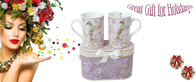 Lightahead Elegant Bone China Two Coffee Mugs Set in Bird Design 10.8 oz Each Cup in Attractive Gift Box-Ruum Studio Home
