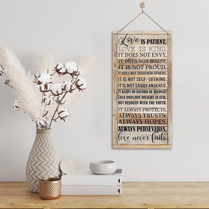 1 Corinthians 13:4-8 Inspirational Hanging Wood Decor Sign, Printed Wood Sign, Love is Patient, Love is Kind Quote, Hanging Bible Verses Woods Wall Signs, Rustic Home Decor Signs, Christian Gift E1-Ruum Studio Home