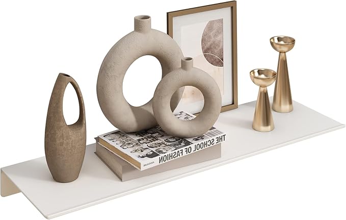 JOOM White Metal Floating Shelf - Small Bathroom Display Shelf for Wall Storage (White, 16 in)-Ruum Studio Home