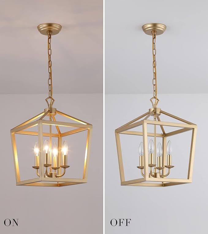 AMZASA Gold Lantern Chandelier Hanging Pendant Light Fixture 4-Lights for Kitchen Island Dining Room Hallway Entryway Foyer UL Listed-Ruum Studio Home