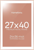 Homeforia 27x40 Poster Frame Rose Gold, High End Metal 27x40 Large Picture Frames with Mat 24x36 inch Photo, 27 x 40 Thin Frame Matted to 24 x 36 Print, 40x27 Frame, Tempered Glass, Wall Kit, Set of 1-Ruum Studio Home