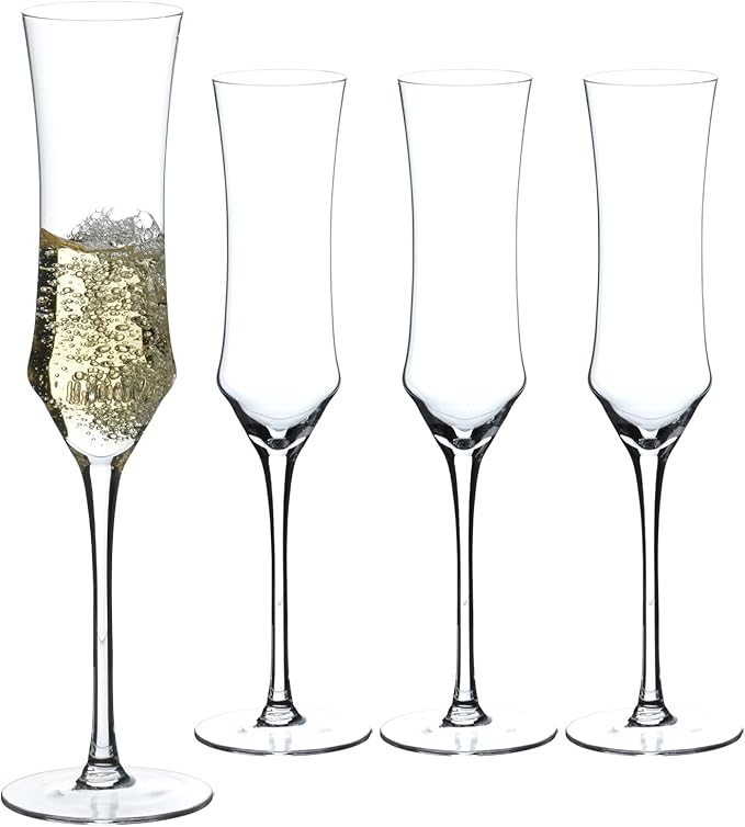 Hand Blown Crystal Champagne Flutes, Sparkling Champagne Glasses Set of 4, 7 oz-Ruum Studio Home