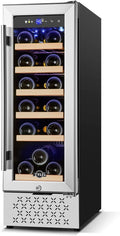 Tylza 12" Wine Cooler Refrigerator 18 Bottle Capacity, Compact Freezerless, Temperature Stability, Low Noise, Double-Layer Tempered Glass Door-Ruum Studio Home