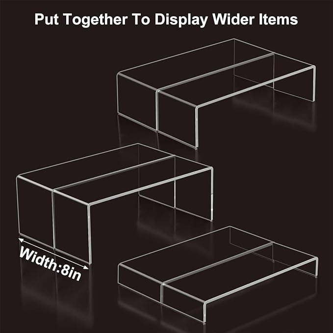 Acrylic Display Risers,12'' Large Display Stands, Thickened to 0.2''(5mm) Stackable Acrylic Shelves for Perfume Display, Clear Risers for Cupcake Stand,Pop Figurines,Tumbler,Food (Clear, 6PCS)-Ruum Studio Home