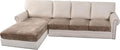 H.VERSAILTEX Velvet Stretch Sectional Couch Covers 4 Pieces Sofa Seat Cushion Covers L Shape Separate Cushion Couch Cover for Both Left/Right Sectional Couch (Large Sofa 3 Seater + 1 Chaise, Taupe)-Ruum Studio Home