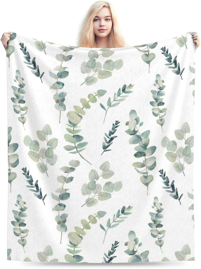 HGOD DESIGNS Watercolor Eucalyptus Flannel Fleece Bed Blanket Throw Blanket Lightweight Cozy Plush Blanket for Bedroom Living Rooms Sofa Couch 40"x50"-Ruum Studio Home