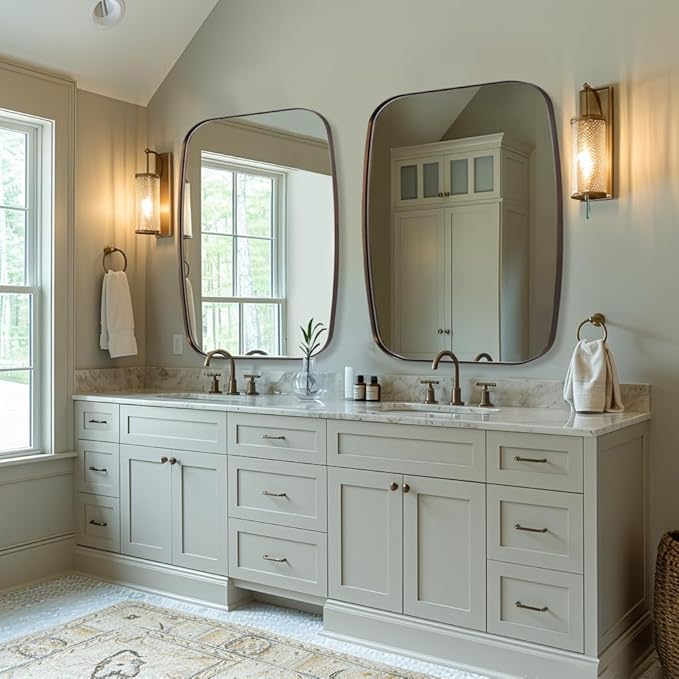 ANDY STAR Bronze Oblong Mirror, 36x40 Inch Brushed Bronze Oval Mirror for Bathroom with Stainless Steel Metal Frame, Wall Mouned for Bathroom, Living Room, Entryway-Ruum Studio Home