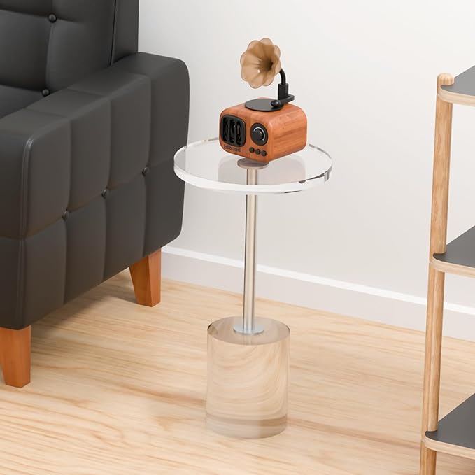 Acrylic End Table, Modern Minimalist Acrylic Side Tables, Clear Side Table for Living Room, Bedroom, Office, Drink Table (12" D x 12" W x 21" H, Silver)-Ruum Studio Home