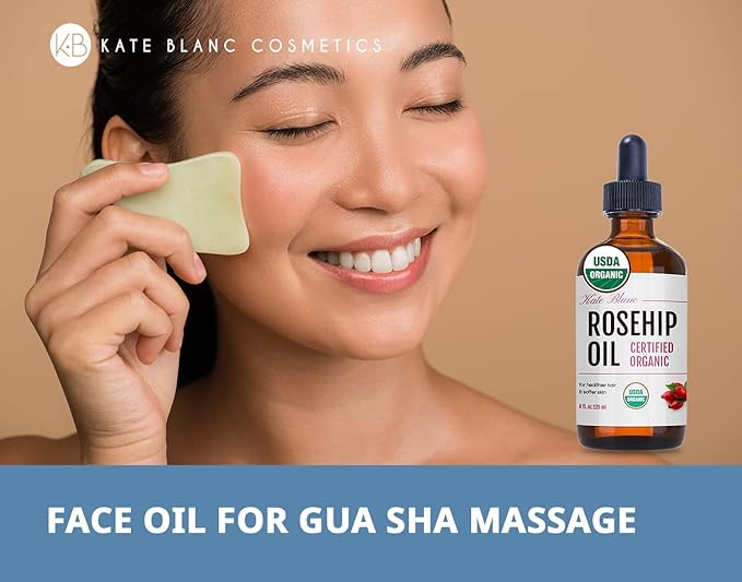 Kate Blanc Cosmetics Rosehip Oil for Face & Skin (4oz, Organic, Pure, Cold Pressed) Rosehip Seed Face Oil for Facial & Gua Sha Massage-Ruum Studio Home