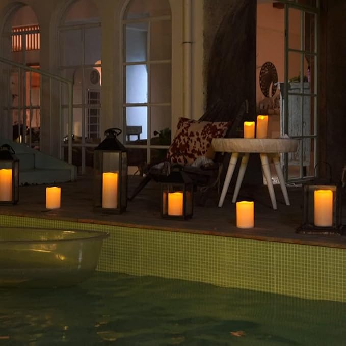 Homemory 4" x 10" Large Waterproof Outdoor Flameless Candles, Battery Operated LED Pillar Candles with Remote and Timers for Indoor Outdoor Lanterns, Long Lasting, Dark Ivory, Set of 4-Ruum Studio Home