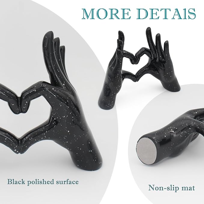 Accessoryway Black Heart Hands Decor Sculpture,Small Love Finger Gesture Decorative Sculpture for Wedding Dresser Shelves Desktop Knick Knacks Home Decor & Ring-Holder Display Stand-Ruum Studio Home