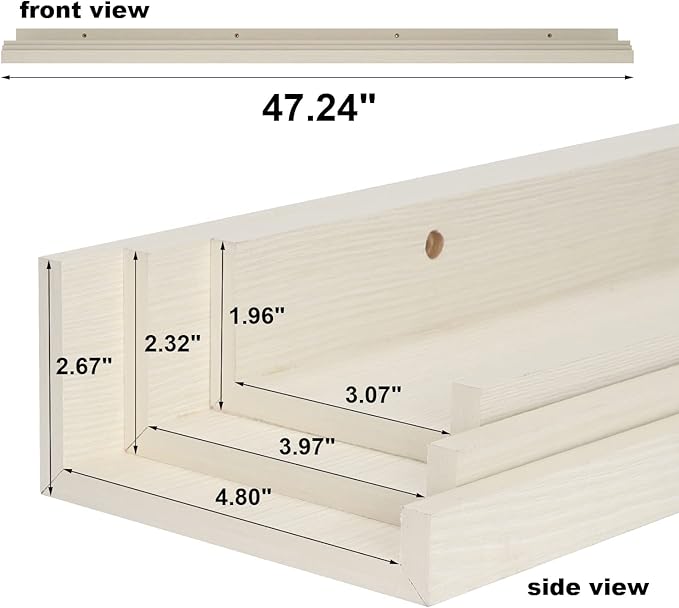 Giftgarden 47 Inch Floating Shelves for Wall Creamy White Beige Wood-Grain, Long Picture Ledge Large Wooden Photo Shelf for Living Room Bedroom Nursery Office, Set of 3 Different Sizes-Ruum Studio Home
