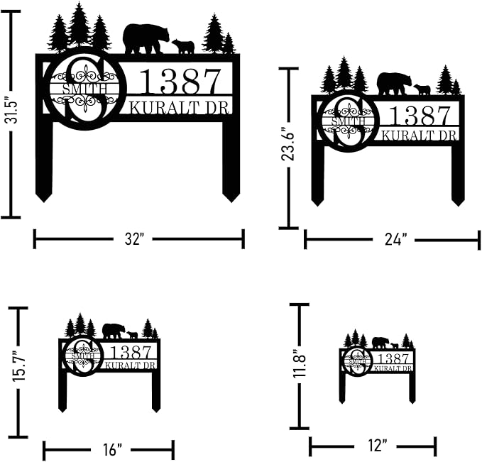 Personalized Custom Bear Wildlife Decor with Metal Stake - Address House Number Name Sign for Farmhouse, Yard, Camping-Ruum Studio Home