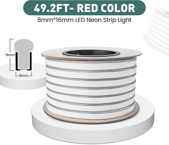 GZBtech Flexible LED Neon Rope Lights 50FT,AC 110-120V Waterproof Strip Light, 120 LEDs/M Cuttable Connectable Neon Lighting for Indoor Outdoor Home Decor/Commercial Building Use-Red 15M-Ruum Studio Home
