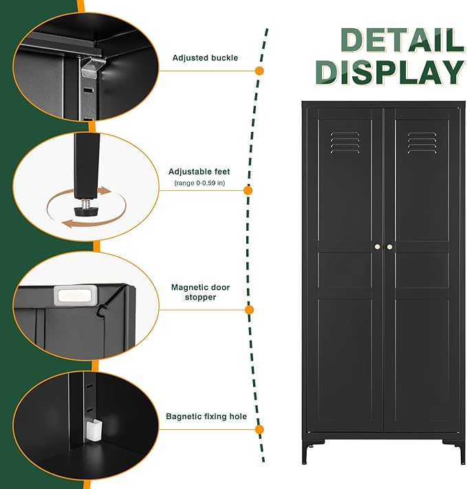 Letaya Black Storage Cabinet with Feets-Metal Home Kitchen Pantry Cabinets with Doors and Adjustable Shelves,Organization Locker for Cupboard/Bedroom/Dining/Living/Bathroom/Office/Garage Room (Black)-Ruum Studio Home