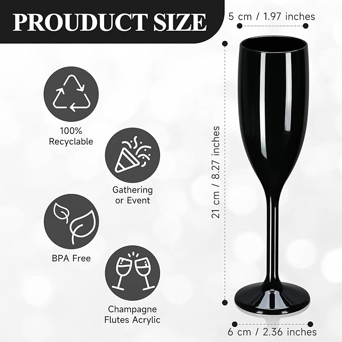 XUWAIDSGN Acrylic Champagne Flutes Toasting Glasses Unbreakable Mimosa Bar Reusable Wine Glasses Vintage Champagne Flutes Stemmed Drinking Cups 5.4 OZ for Christmas Birthday (24, Black)-Ruum Studio Home