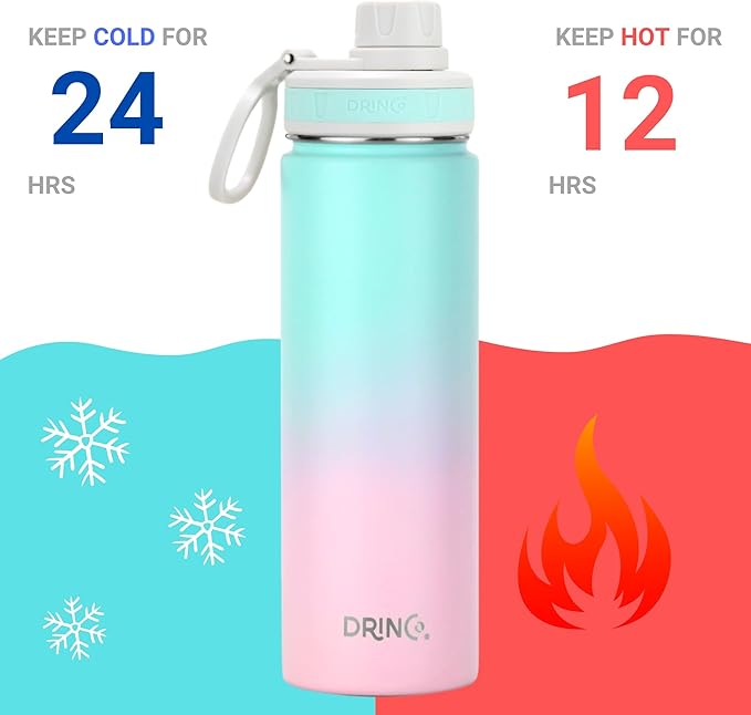 DRINCO Stainless Steel Water Bottle Spout Lid Vacuum Insulated Double Wall Water Bottle Wide Mouth (40oz 32oz 22oz 18oz 14oz) Leak Proof Keeps Cold or Hot (22 oz, 22oz Macaron)-Ruum Studio Home