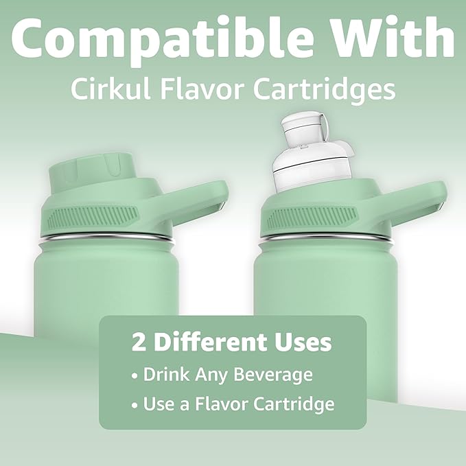 Chill Oasis Water Bottle | Compatible With Popular Flavor Cartridges | BPA Free, Leak Proof, Double-Walled Vacuum Insulated Stainless Steel, and Dishwasher Safe | Cold for 24 Hours (Sage, 22oz)-Ruum Studio Home