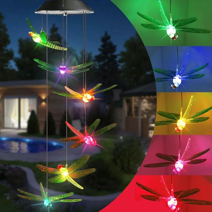 Toodour Solar Wind Chimes Outdoor, Color Changing Solar Lights Dragonfly, Gifts for Mom Grandma, Waterproof Decorative Mobile Light, Gardening Gift for Garden,Patio, Window, Yard, Outdoor Decor-Ruum Studio Home