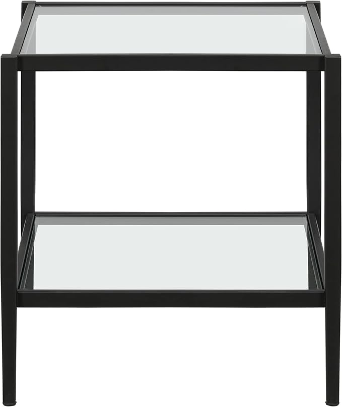 Henn&Hart 20" Wide Square Side Table with Glass Shelf in Blackened Bronze, Table for Living Room, Bedroom-Ruum Studio Home