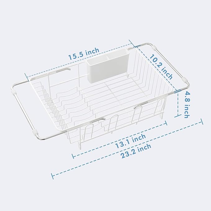 Dish Drying Rack in Sink, Small Dish Drainers for Inside Sink, Over The Sink Dish Racks, Stainless Steel Drying Rack with Utensil Holder, White-Ruum Studio Home