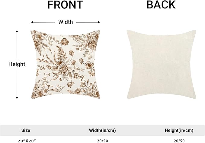 CXMEIFLY Spring Floral Leaves Pillow Covers 20 x 20 Inch Set of 2 for Chinoiserie Flowers Decor Throw Pillows Brown and White Seasonal Plant Outdoor Decorative Cushion Cases for Couch Bed Decorations-Ruum Studio Home