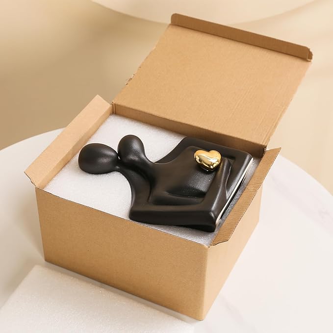 Porcelain Romantic Couple Figurines Statue Black Aesthetic Decorations Hugging Couple Sculptures - Modern Ceramic Sculpture Home Accents for Living Room Bedroom Coffee Table, Desktop, Bookshelf-Ruum Studio Home