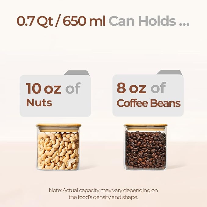 ComSaf 0.7 Qt Glass Food Storage Jars Set of 4, Clear Glass Storage Containers with Lids, Pantry Organization Jar, Spice Jar, Blooming Tea, Coffee and Sugar Container, Small Canister Set for Kitchen-Ruum Studio Home