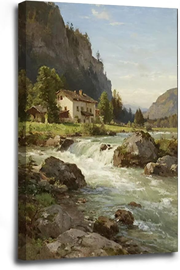 Vintage landscape rural scenery poster art farmhouse cottage wall decor living room kitchen quiet country stream suitable for bedroom bathroom-Ruum Studio Home