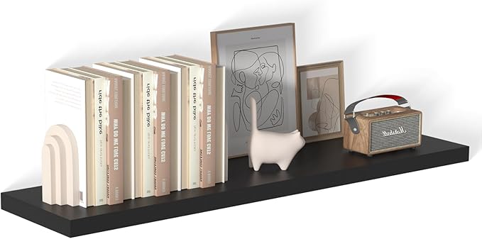 48 Inch Floating Shelf 1 Pack Large Floating Shelves for Wall No Drilling Accessories Included Deep Wall Shelves for Living Room Kitchen Farmhouse 48" W x 12" D x 1.2" Black-Ruum Studio Home