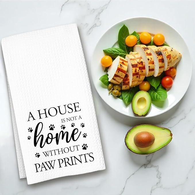 Dog Hand Towel, A House is Not a Home Without Paw Prints, Waffle Weave Microfiber Pet Kitchen Towel, Cute Decor for Dog Lovers-Ruum Studio Home