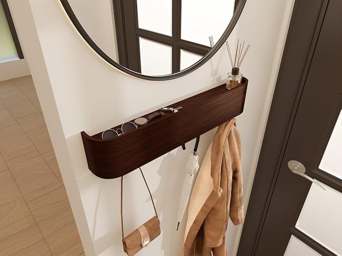 OLEEK Wall Coat Rack - Wall Shelf with Hooks - entryway Hooks - entryway Shelf - Modern Coat Rack - Wooden Coat Rack Wall Mount for Home Decor - Wooden Mount for Home Decor - Jacket Hanger-Ruum Studio Home