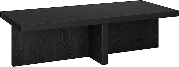 Henn&Hart 54" Wide Rectangular Coffee Table in Natural Black, for Home, Living Room, Bedroom, Entertainment Room, Office-Ruum Studio Home